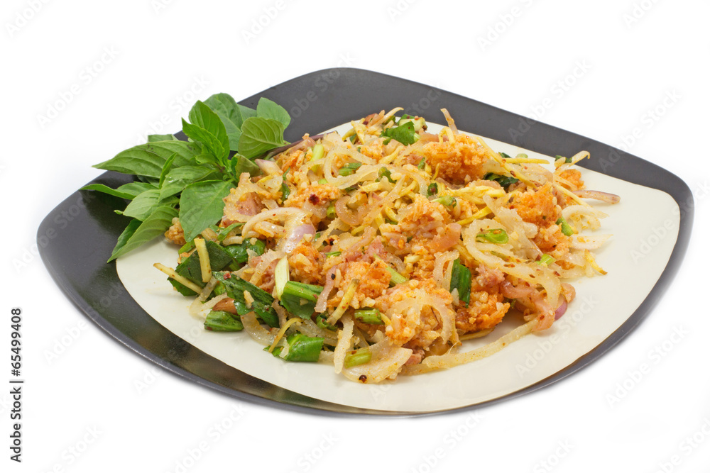 Spicy sour salad with fermented pork- Thai cuisine Spicy sour salad with fermented pork- Thai cuisine