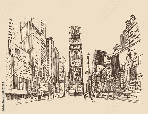 street in New York city engraving  vector illustration
