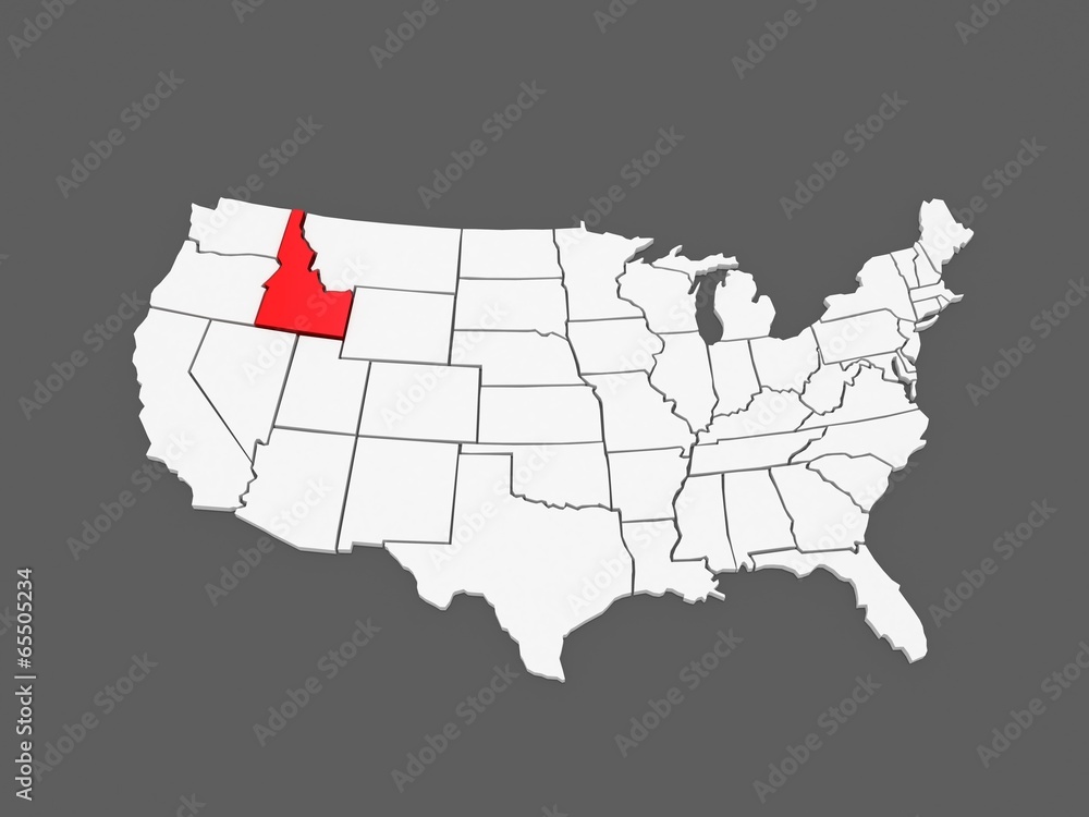 Three-dimensional map of Idaho. USA.