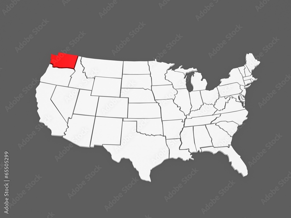 Fototapeta premium Three-dimensional map of Washington. USA.