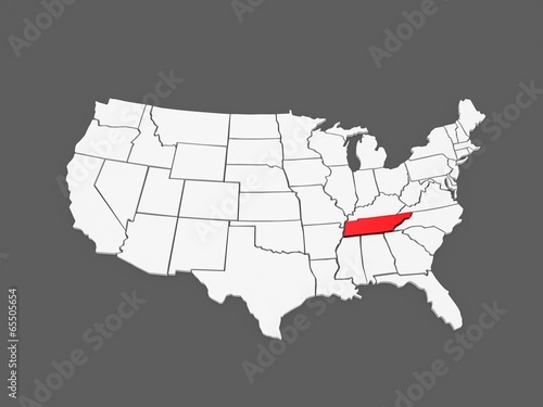 Three-dimensional map of Tennessee. USA.