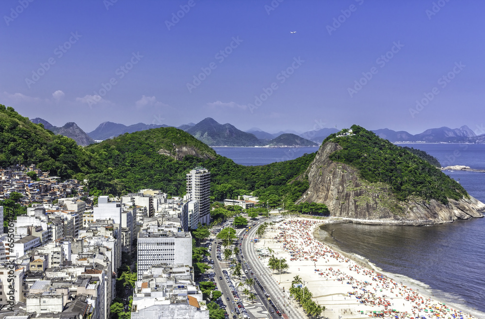 Aerial view of Copacabana Beach in Rio de Janeiro, Brazil