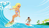 Couple enjoying Surfing