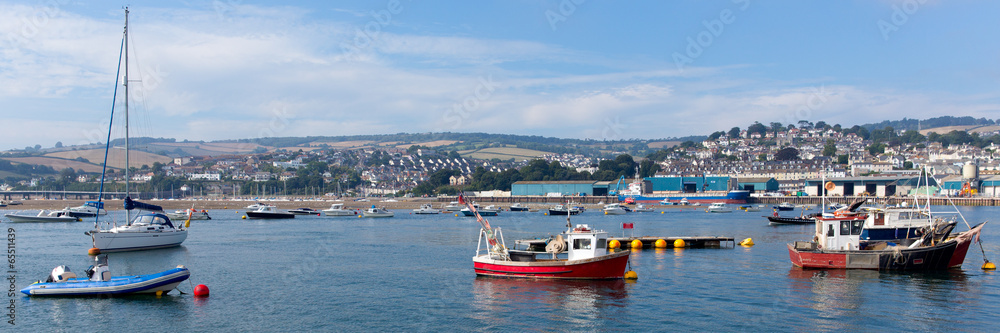 Panorama of boats Teign river Teignmouth Devon