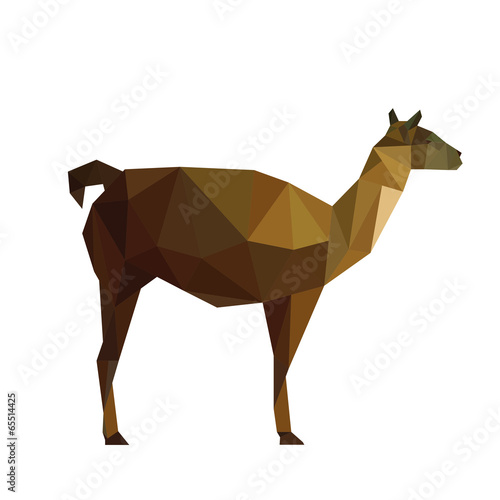 Illustration of abstract origami guanaco lama