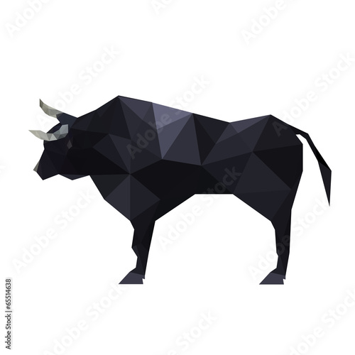 Illustration of polygonal origami bull isolated on white backgro