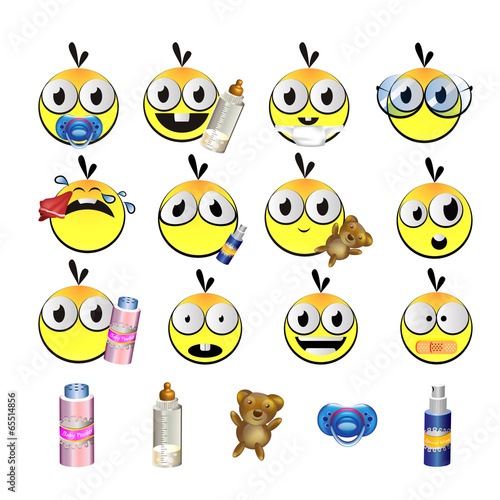 Set of emoticons with newborn elements