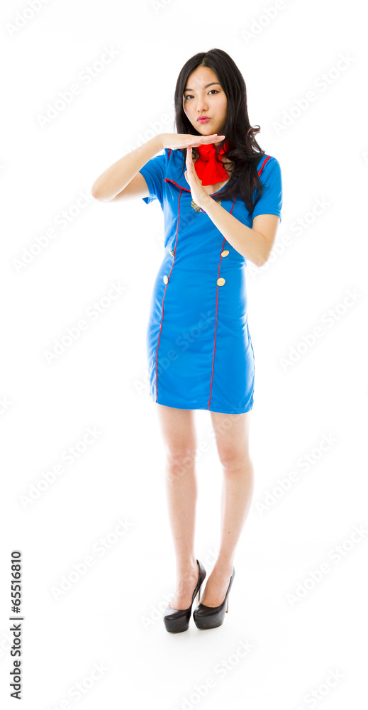 Asian air stewardess showing timeout signal Asian air stewardess showing timeout signal