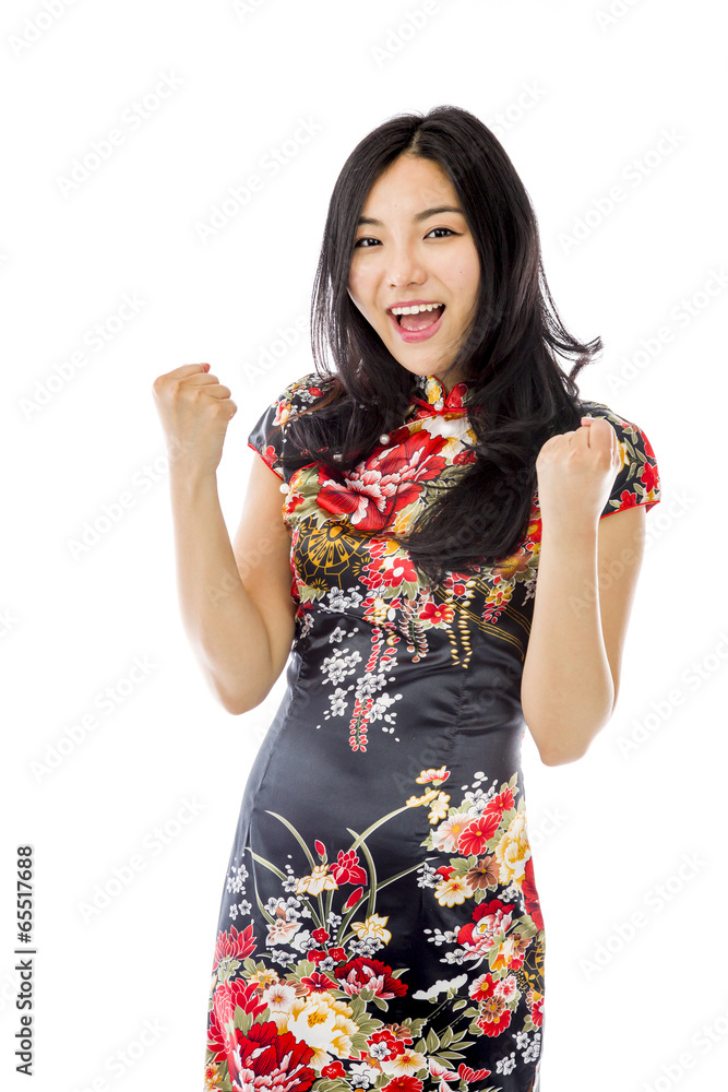 Asian young woman celebrating success Asian young woman celebrating success