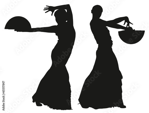 Two black silhouettes of female flamenco dancer