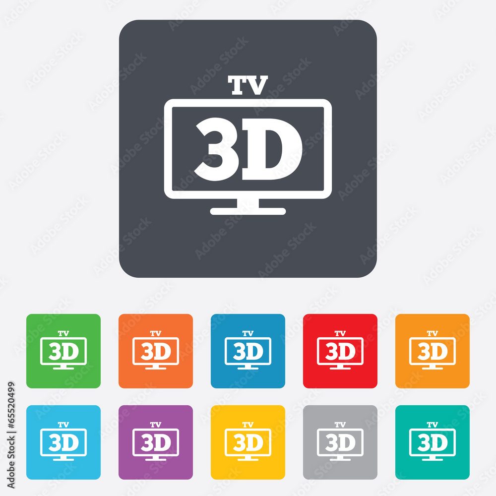 3D TV sign icon. 3D Television set symbol. 3D TV sign icon. 3D Television set symbol.