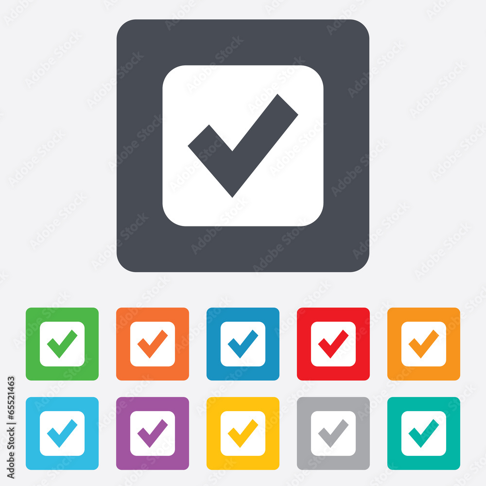 Check mark sign icon. Checkbox button. Check mark sign icon. Checkbox button.