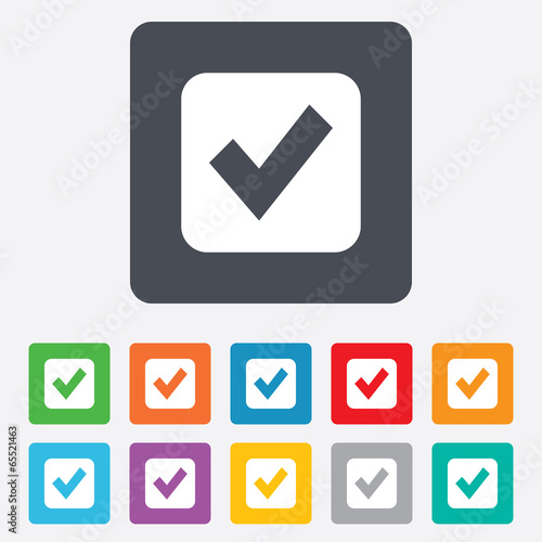 Check mark sign icon. Checkbox button.