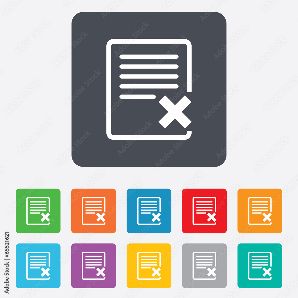 Delete file sign icon. Remove document symbol. Delete file sign icon. Remove document symbol.