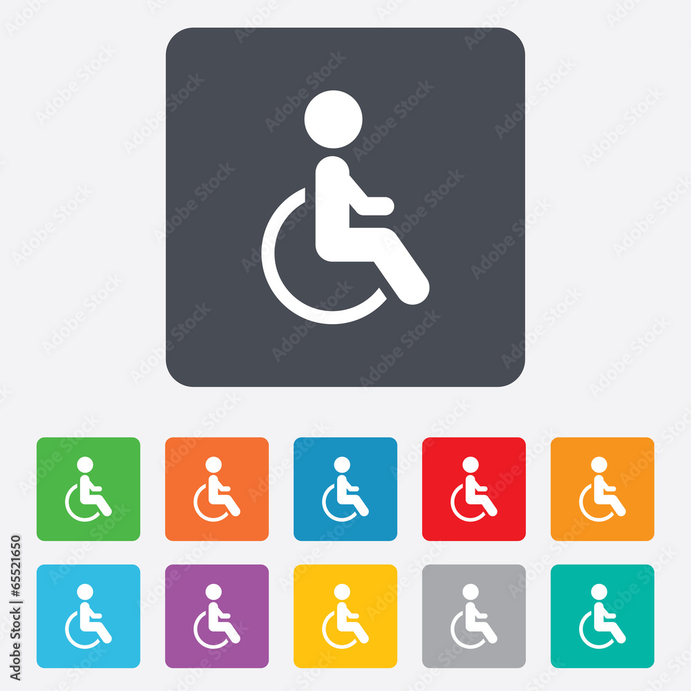 Disabled sign icon. Human on wheelchair symbol. Disabled sign icon. Human on wheelchair symbol.
