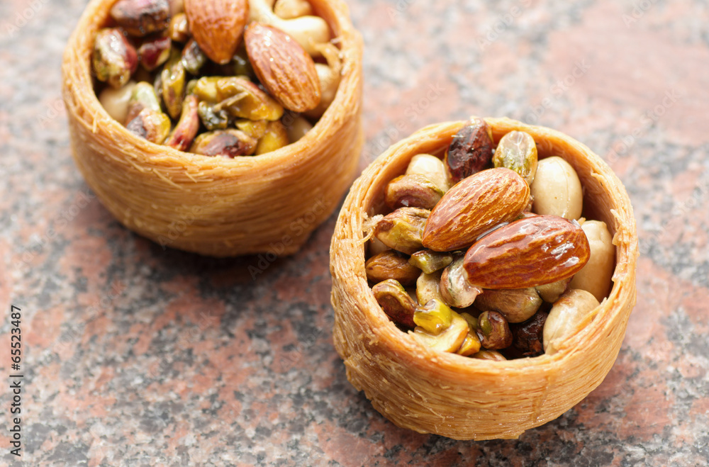 Baskets with nuts on the table Baskets with nuts on the table