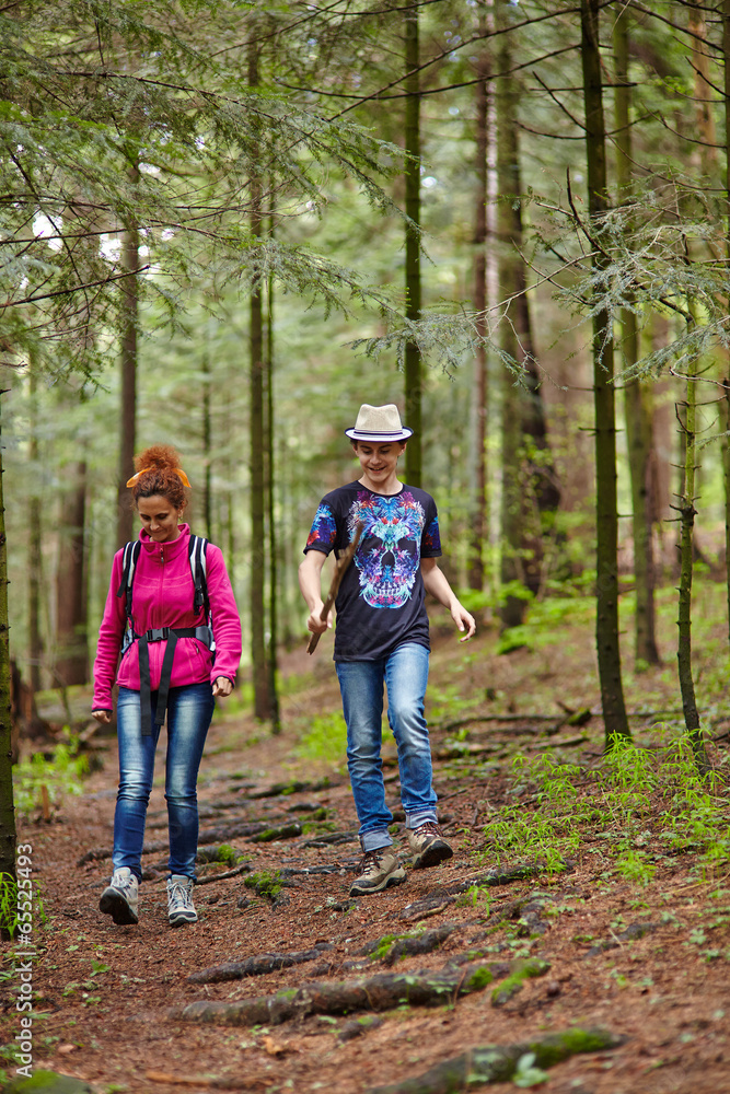 Mother and son hikers Mother and son hikers