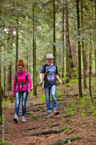 Mother and son hikers