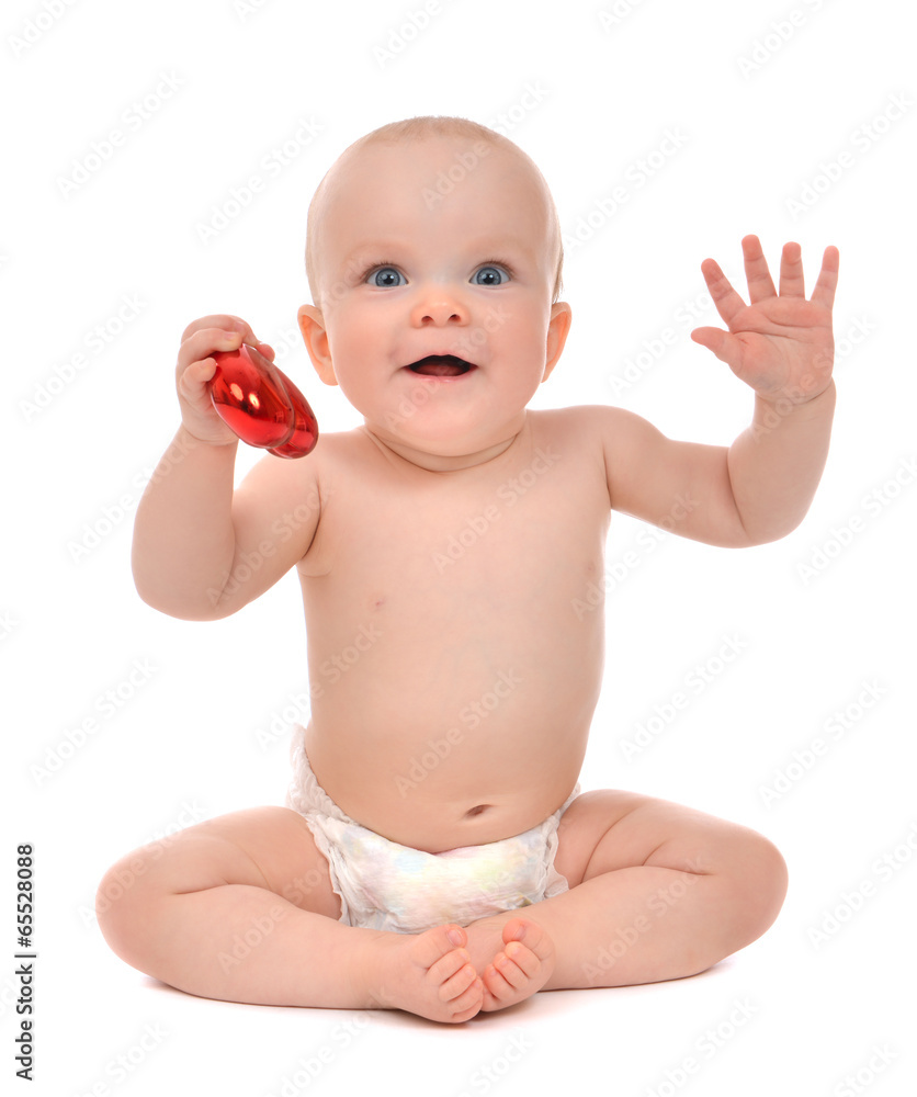 Infant child baby toddler holding red heart valentines Infant child baby toddler holding red heart valentines