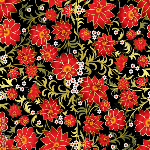 abstract seamless floral ornament on black background