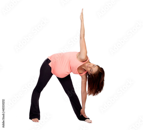 Beautiful pregnant woman doing stretching