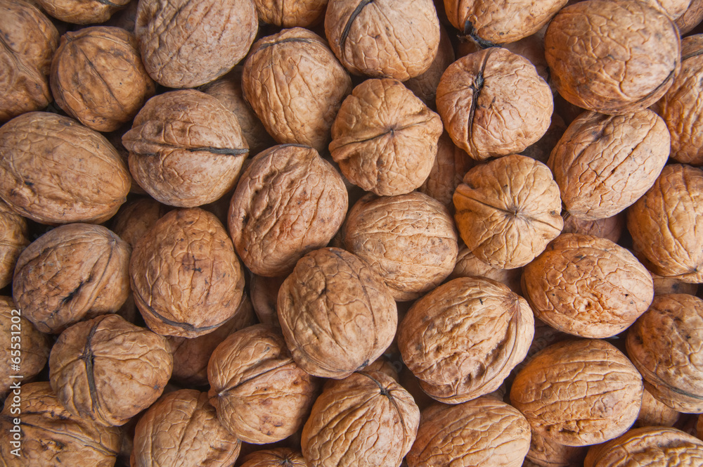 Pile of dried walnuts Pile of dried walnuts