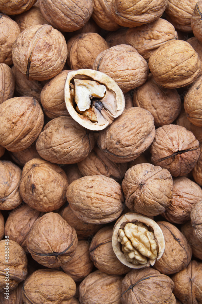 Pile of dried walnuts