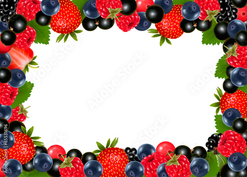 Background with fresh berries and cherries. Vector illustration