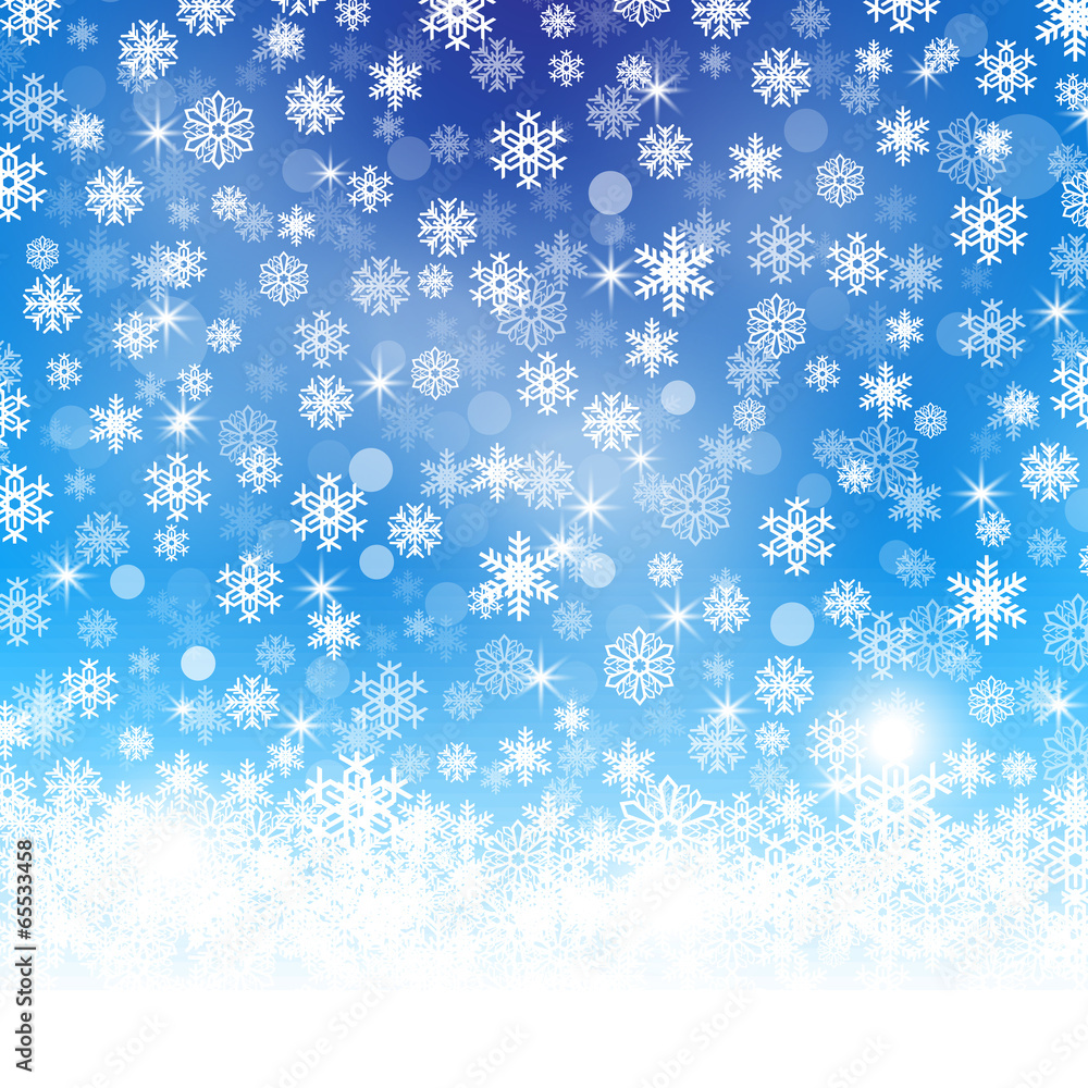 falling snow on the blue background - vector image