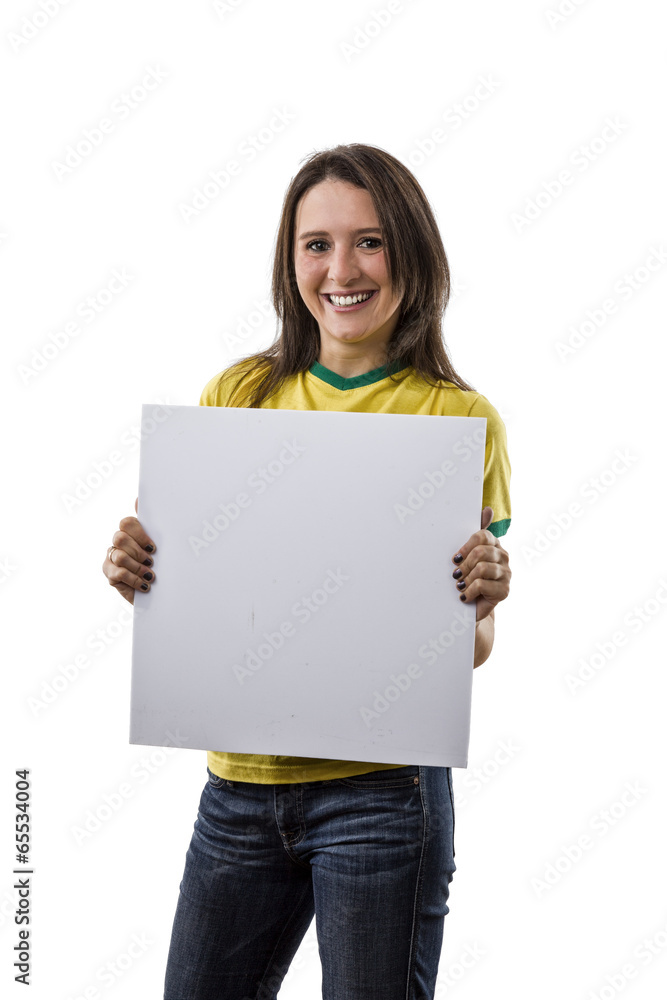 Female Brazilian fan celebrating Female Brazilian fan celebrating