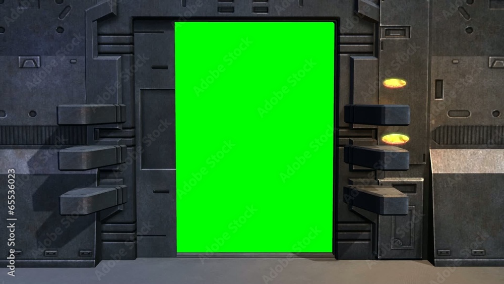 Spaceship Spacestation Door open Close - green screen Spaceship Spacestation Door open Close - green screen