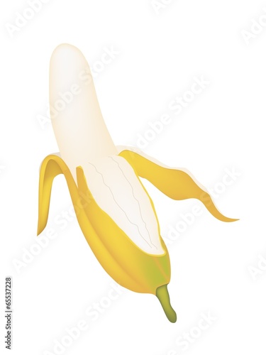 Open Ripe Asian Banana on White Background