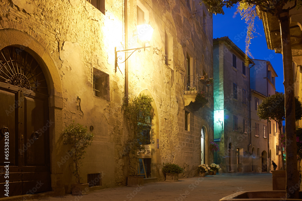 Old Town Pienza, Tuscany. night scene