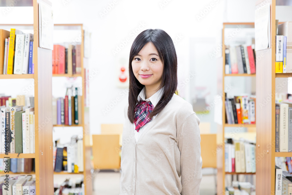 high school student in the library