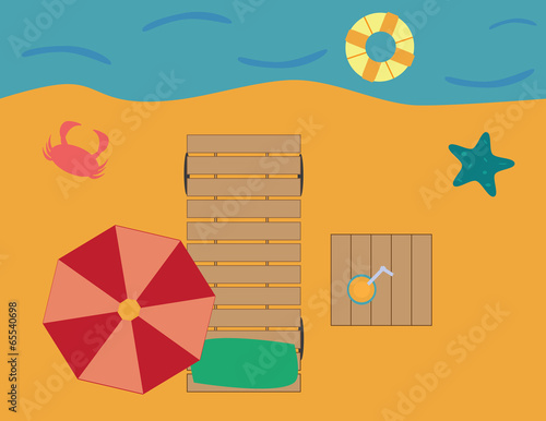 Summer on beach with crab and starfish