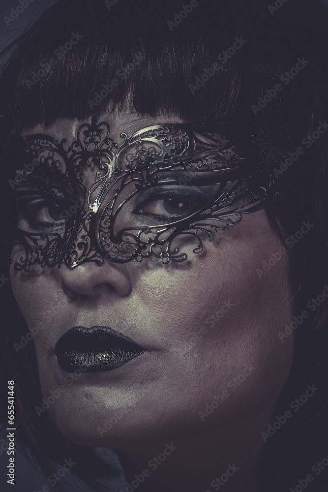 Look, portrait of woman with black mask thread Venetian Look, portrait of woman with black mask thread Venetian