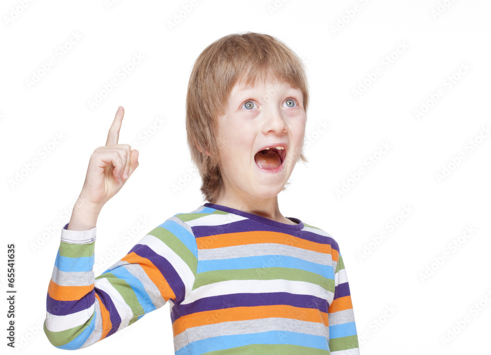 Boy Points up his Finger, Has an Idea Boy Points up his Finger, Has an Idea
