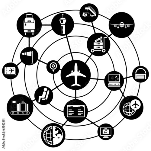 airport network background, connecting diagram