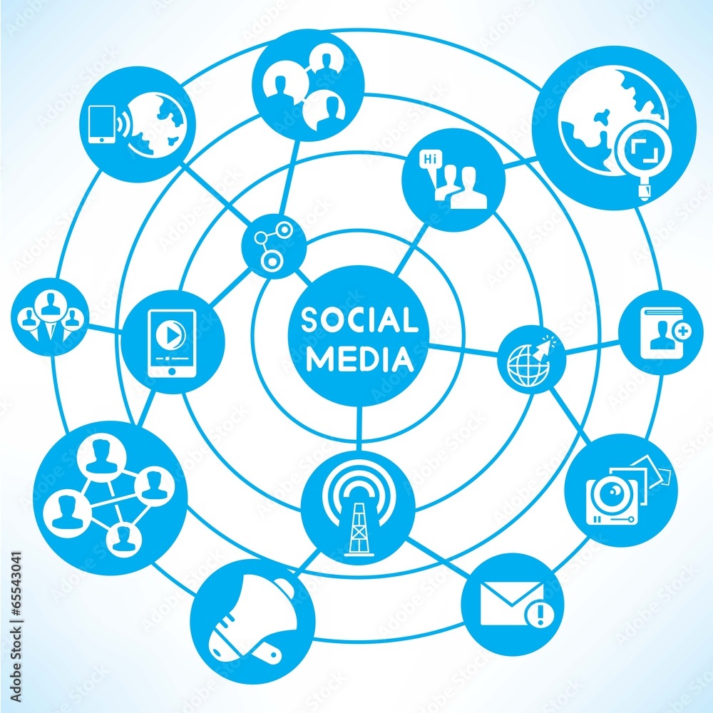 social media network, blue connecting diagram social media network, blue connecting diagram