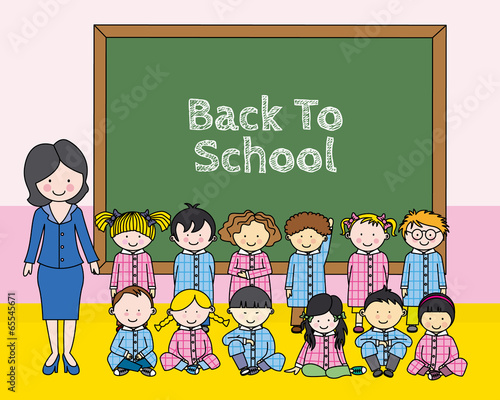 Children with teacher at school