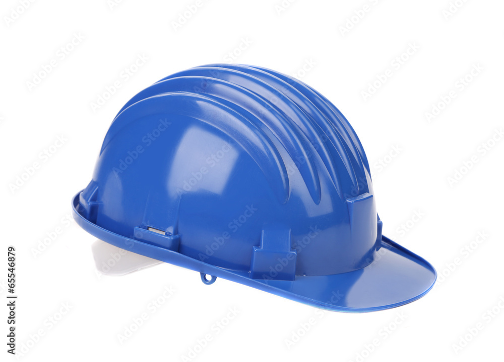 Blue hard hat. Blue hard hat.
