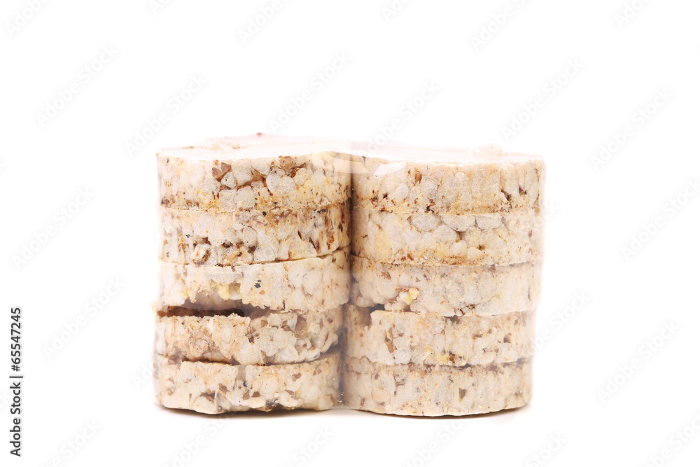 Stacks of puffed rice snack. Stacks of puffed rice snack.
