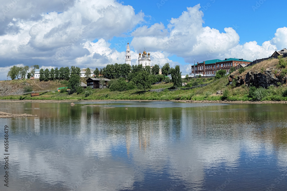 Kremlin of Verkhoturye on the shore of Tura River, Russia