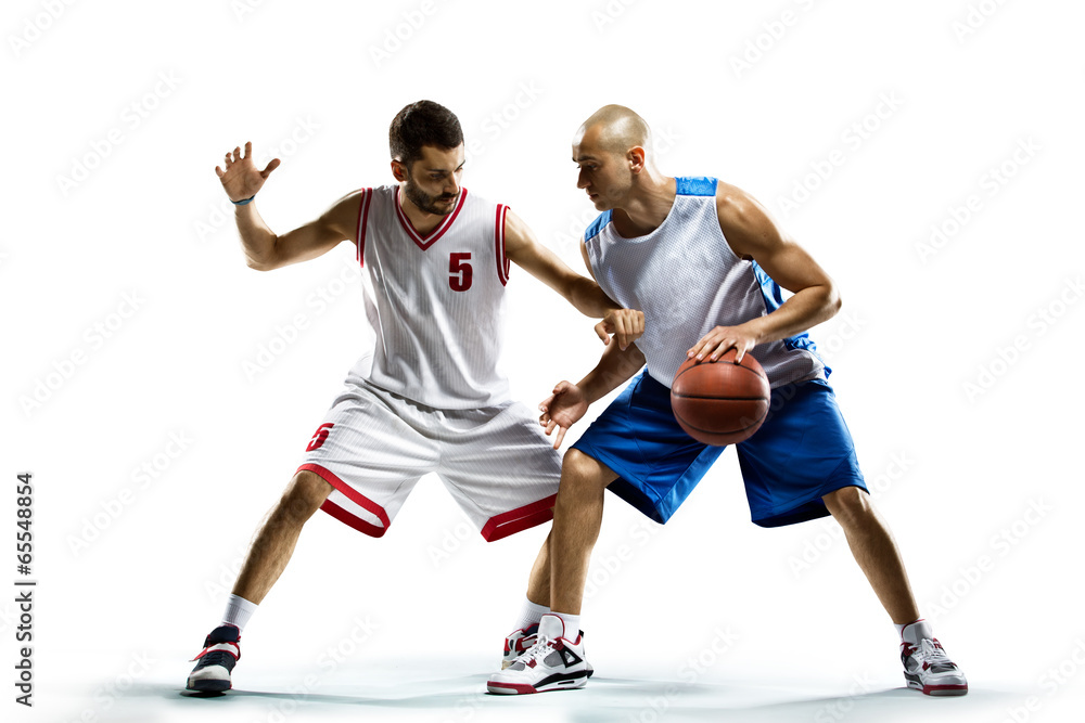Basketball players isolated on white