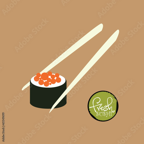 sushi with chopsticks. concept vector illustration