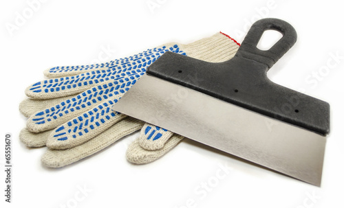Construction spatula and gloves