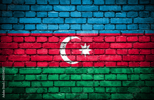 Brick wall with painted flag of Azerbaijan