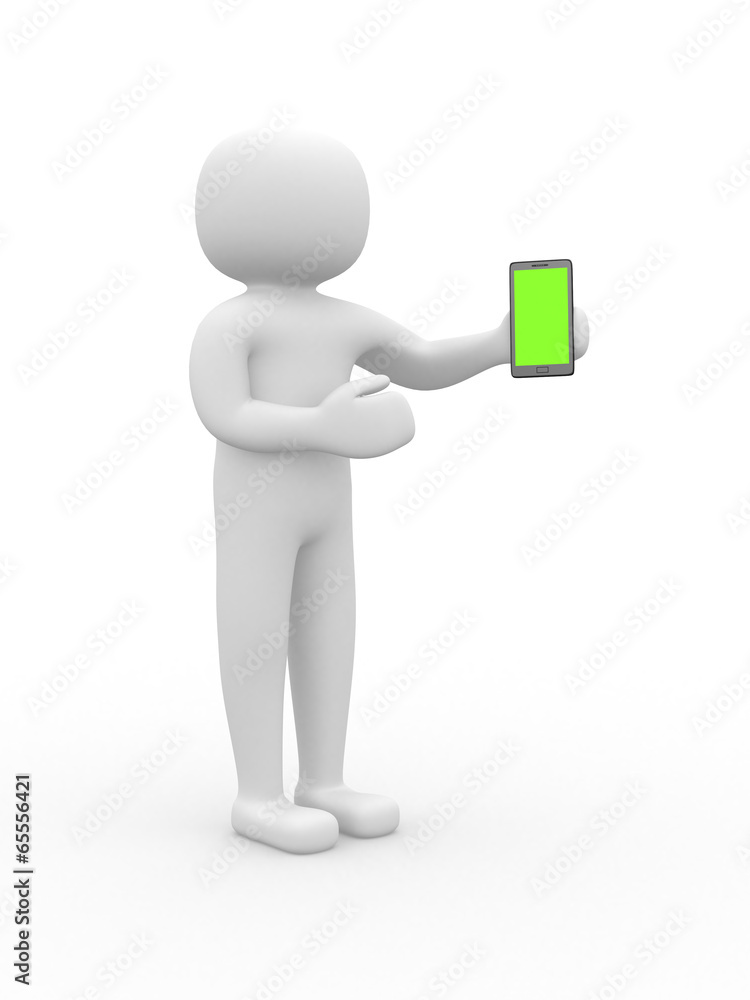 3d white people with a smartphone, isolated white background. 3d white people with a smartphone, isolated white background.