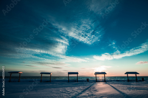Picnic Table at the Sea During the Winter