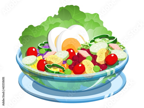 salad in glass bowl illustration